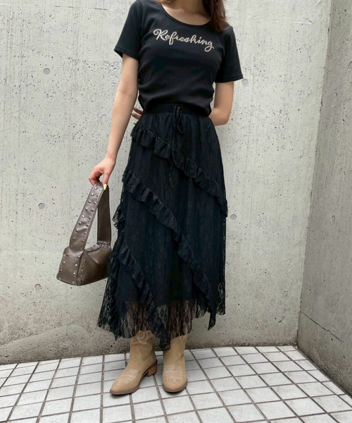 レースフリルロングスカート 詳細画像