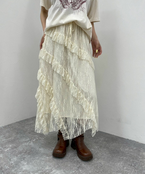レースフリルロングスカート
