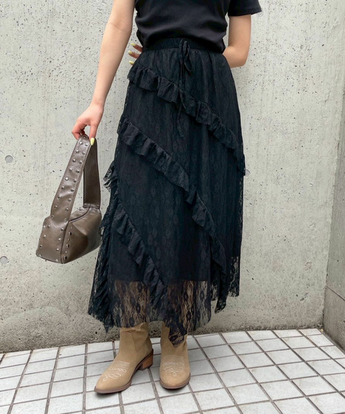 レースフリルロングスカート