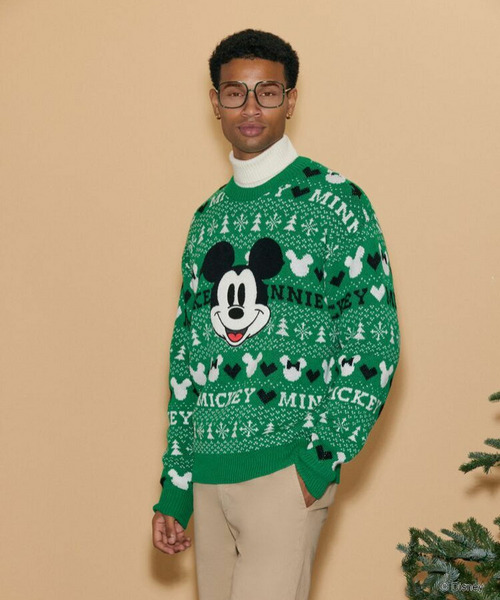 【Disney Holiday 第2弾】【UNISEX】総柄ミッキーニット 詳細画像