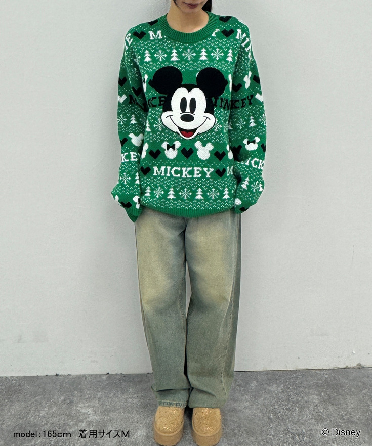 【Disney Holiday 第2弾 11月22日販売開始！】【UNISEX】総柄ミッキーニット 詳細画像 5